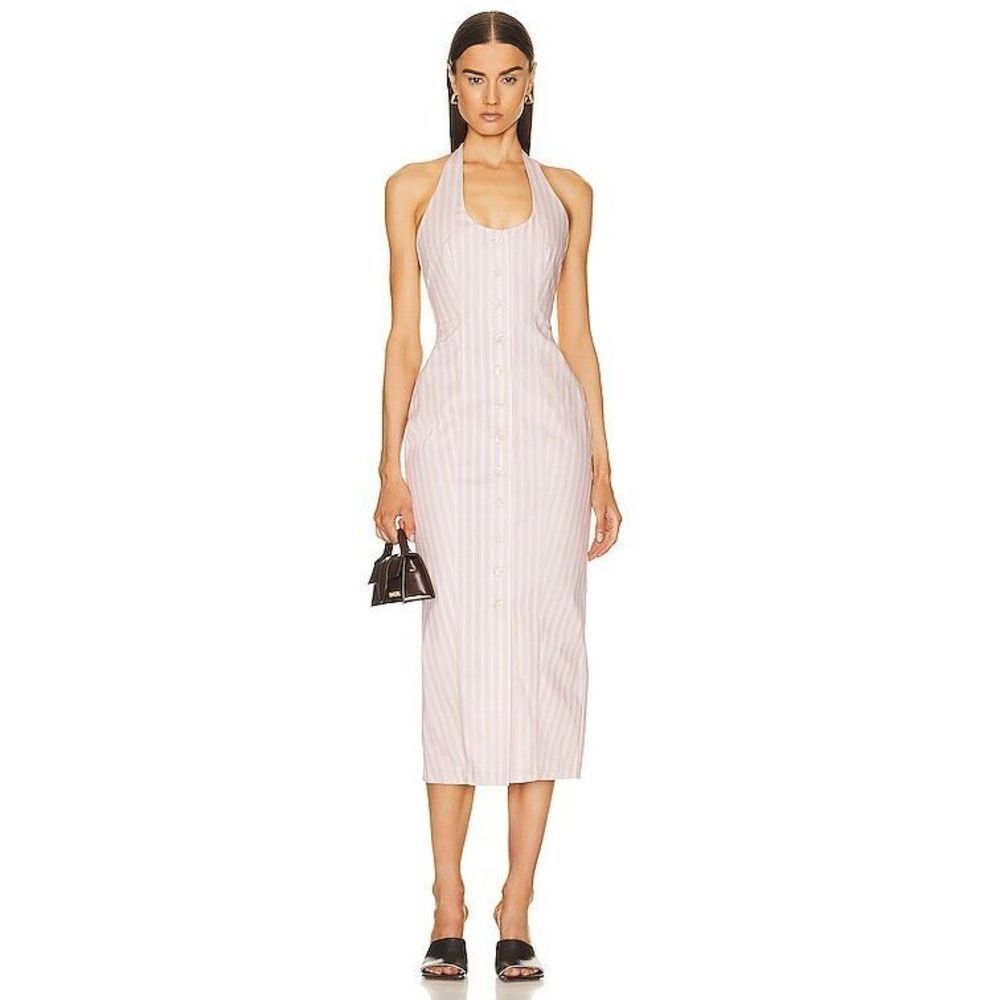 Miaou Pink Salem Midi Dress- Pink Pinstripe with Button closure Size S NWT$395